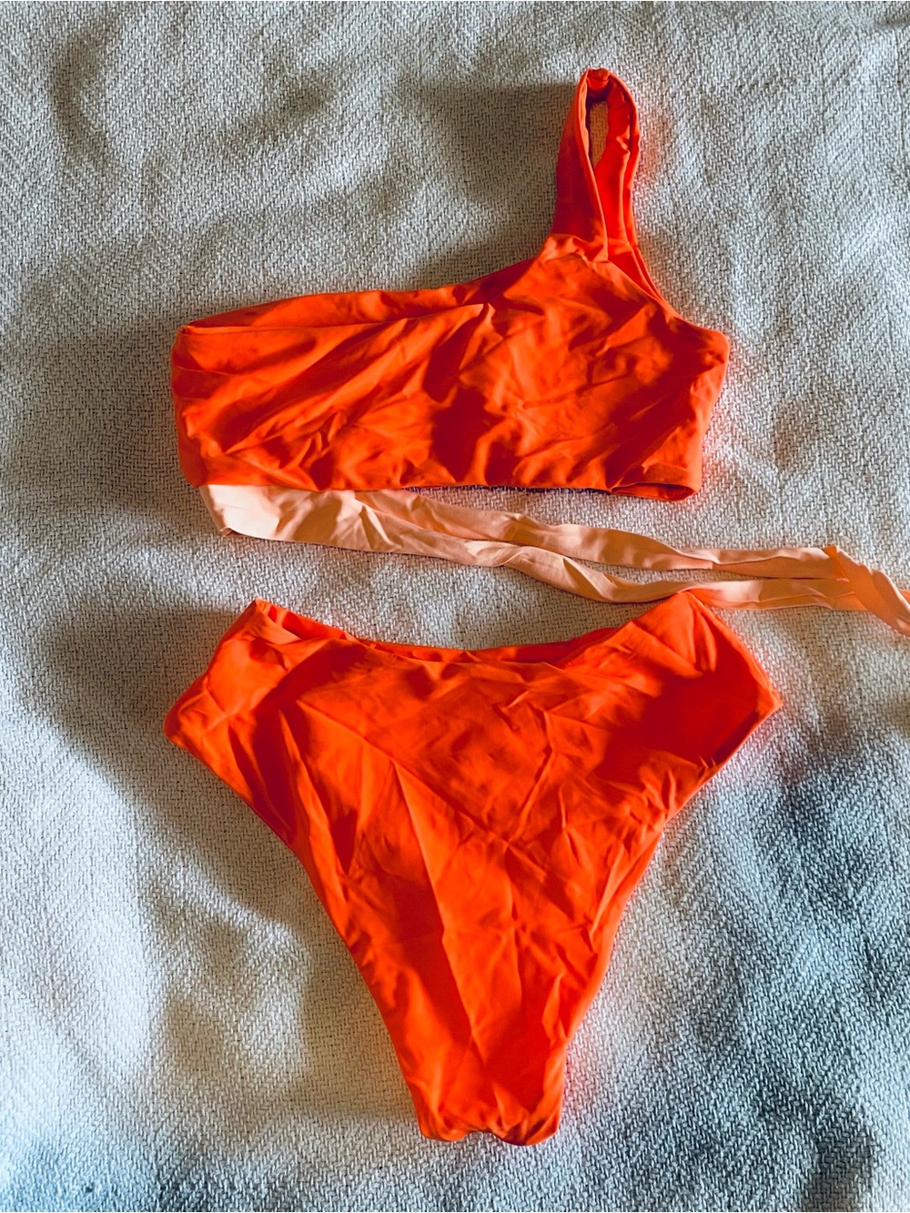NWOT Women’s One-Shoulder Bikini Set in Bright Orange